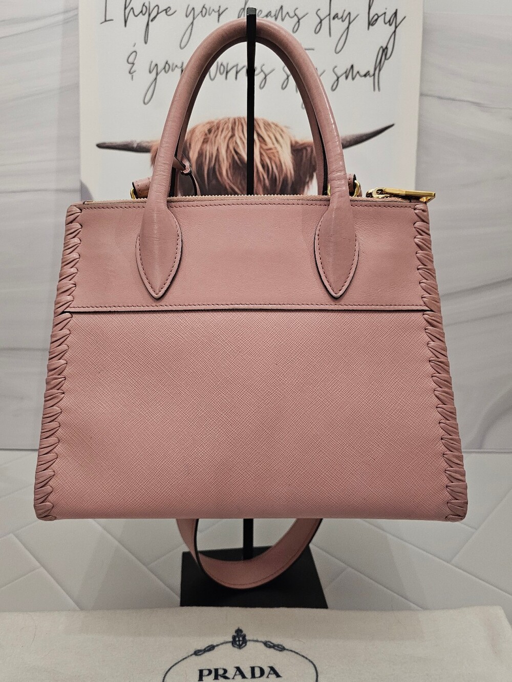 Prada Paradigm Saffiano Leather Tote Pink Authentic Crossbody Satchel - Picture 4 of 15
